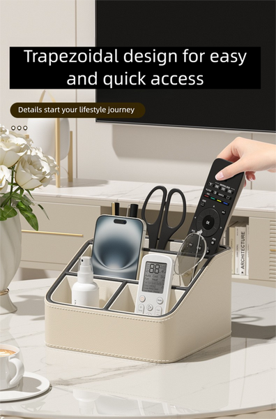 White And Black Stylish Pu Leather Desktop Organizer Caddy Multi Compartment Holder For Remotes Office Supplies Makeup Storage Boxes