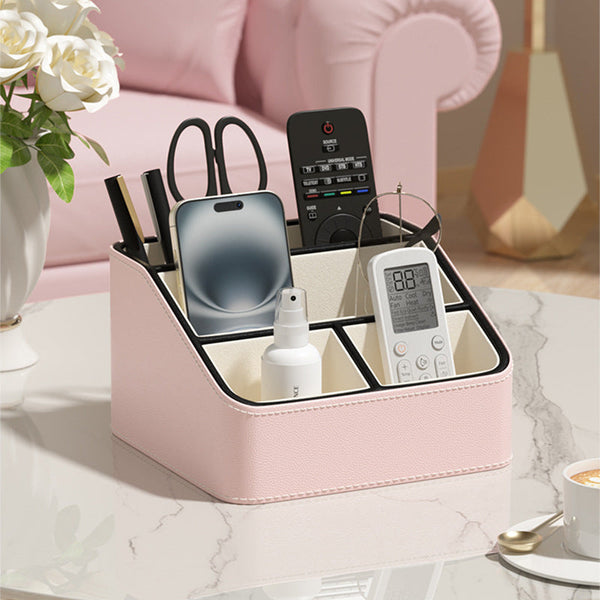 Pink And Black Stylish Pu Leather Desktop Organizer Caddy Multi Compartment Holder For Remotes Office Supplies Makeup Storage Boxes