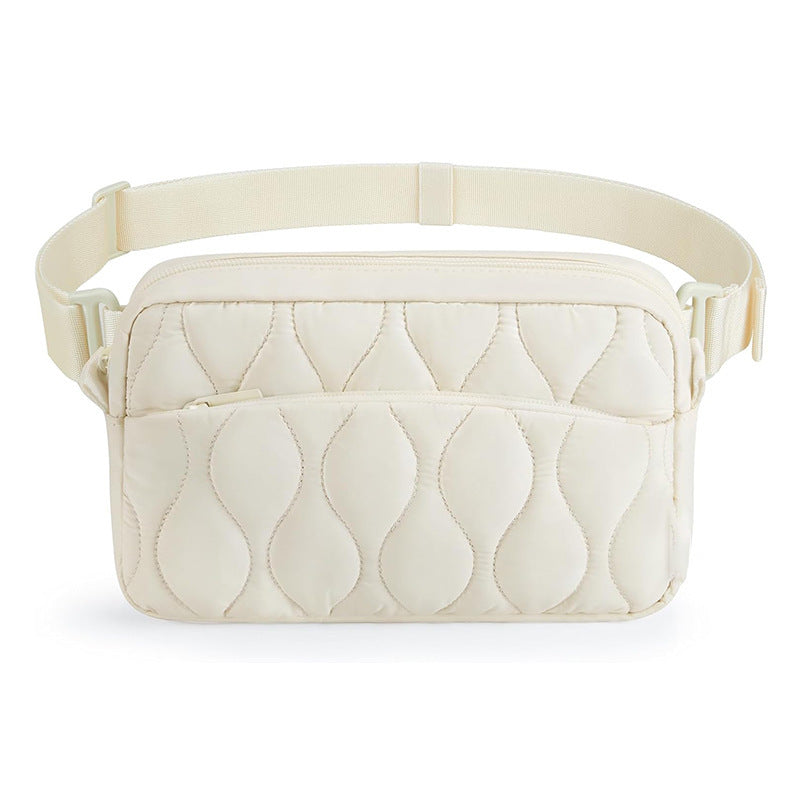 Elosung Beige Stylish Quilted Belt Bag Lightweight Nylon Crossbody Fanny Pack Women's Bags & Handbags