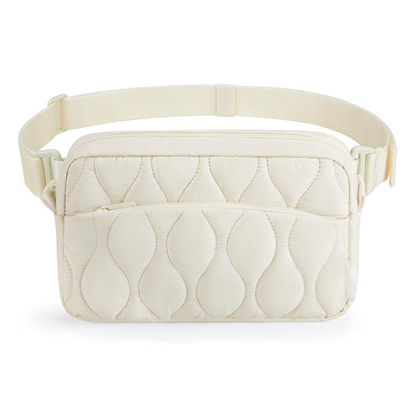 Elosung Beige Stylish Quilted Belt Bag Lightweight Nylon Crossbody Fanny Pack Women's Bags & Handbags