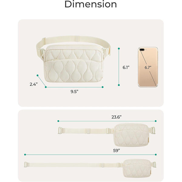 Elosung Beige Stylish Quilted Belt Bag Lightweight Nylon Crossbody Fanny Pack Women's Bags & Handbags
