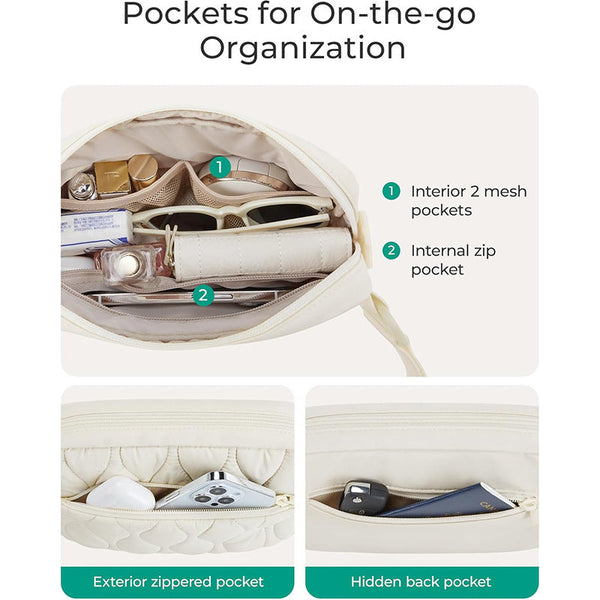 Elosung Beige Stylish Quilted Belt Bag Lightweight Nylon Crossbody Fanny Pack Women's Bags & Handbags