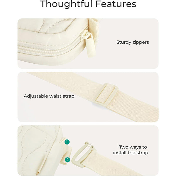 Elosung Beige Stylish Quilted Belt Bag Lightweight Nylon Crossbody Fanny Pack Women's Bags & Handbags