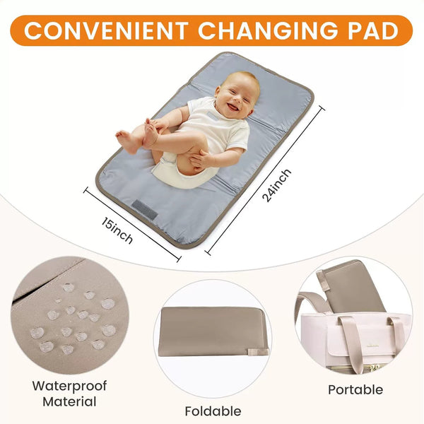 Khaki And Beige Stylish Nappy Bag Backpack Multi Functional Diaper With Insulated Pockets Changing Pad Pacifier Case Nappy Bags