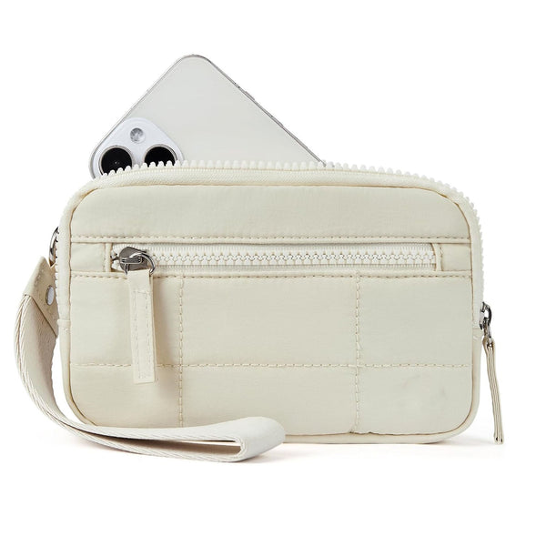 Elosung Beige Rfid Blocking Nylon Wristlet Clutch Wallet Compact Waterproof Pouch With Card Slots & Id Window Wallets