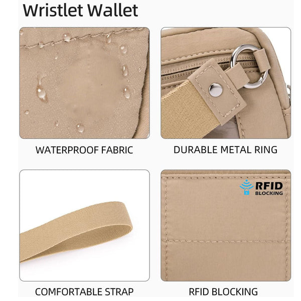Elosung Beige Rfid Blocking Nylon Wristlet Clutch Wallet Compact Waterproof Pouch With Card Slots & Id Window Wallets