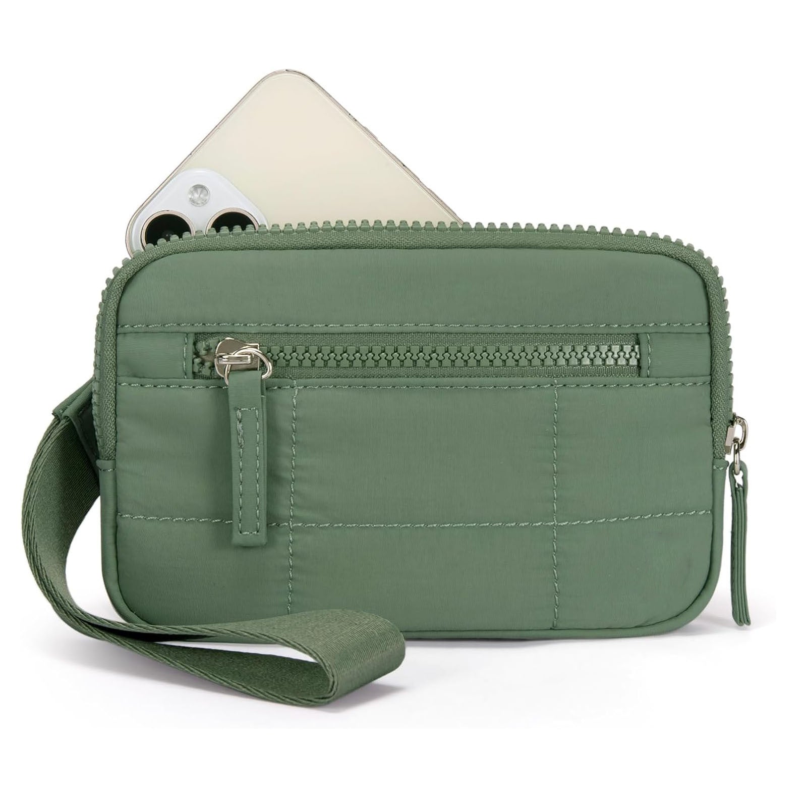 Green Rfid Blocking Nylon Wristlet Clutch Wallet Compact Waterproof Pouch With Card Slots & Id Window Wallets