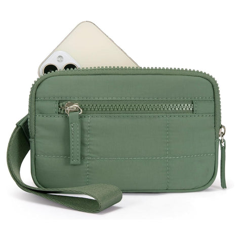Green Rfid Blocking Nylon Wristlet Clutch Wallet Compact Waterproof Pouch With Card Slots & Id Window Wallets