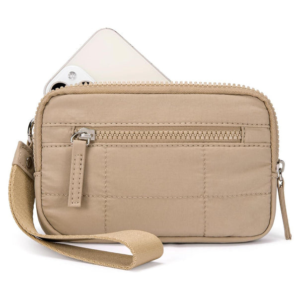 Khaki Rfid Blocking Nylon Wristlet Clutch Wallet Compact Waterproof Pouch With Card Slots Id Window Wallets