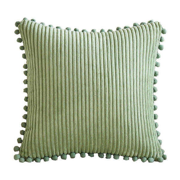 Orange Soft Corduroy Cushion Cover Set (1 Square + Rectangular) With Pom Trim Decorative Throw Pillow Cases For Sofa Couch Cushion Covers