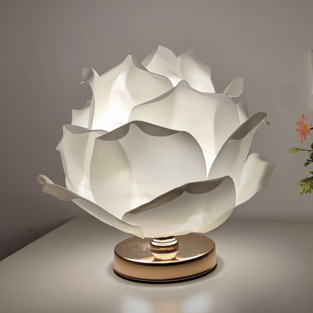 White Elegant Lotus Flower Table Lamp Decorative Bedside Night Light For Bedroom Ambiance Night Lights