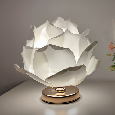 White Elegant Lotus Flower Table Lamp Decorative Bedside Night Light For Bedroom Ambiance Night Lights
