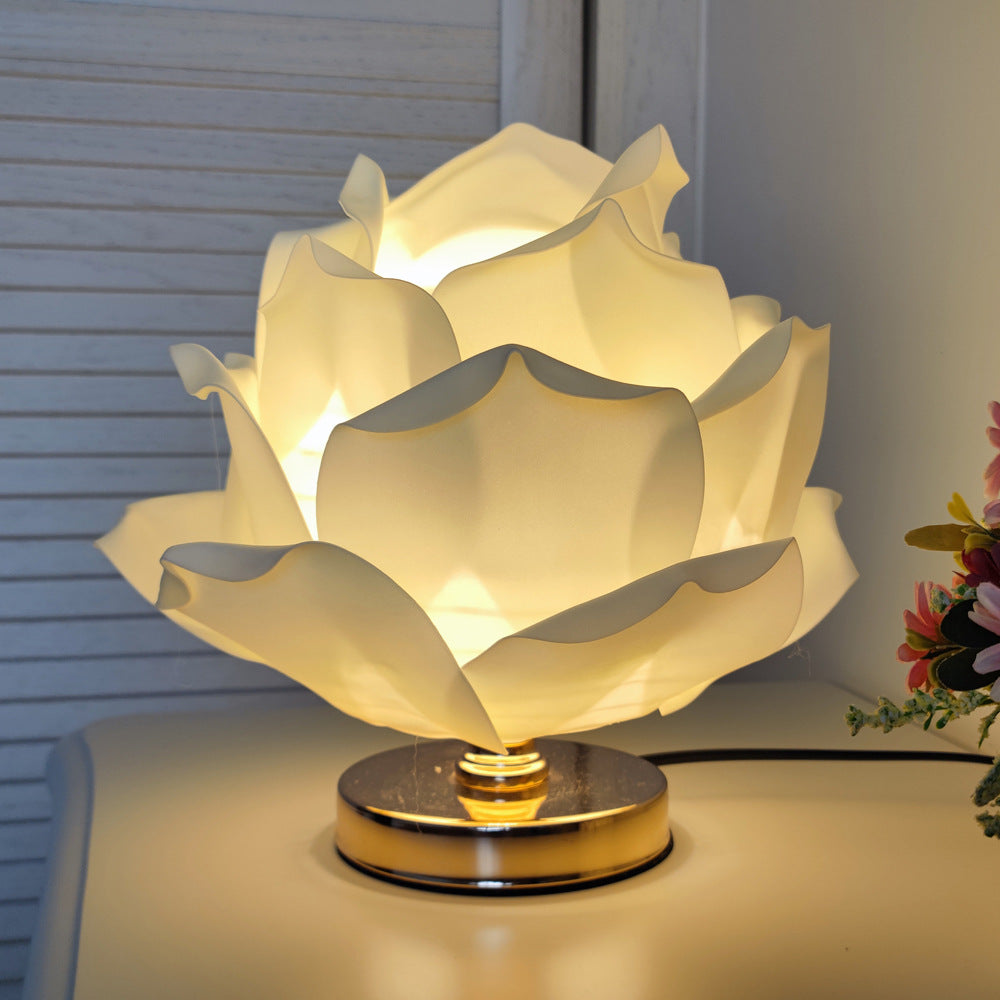 Champagne Elegant Lotus Flower Table Lamp Decorative Bedside Night Light For Bedroom Ambiance Lamps