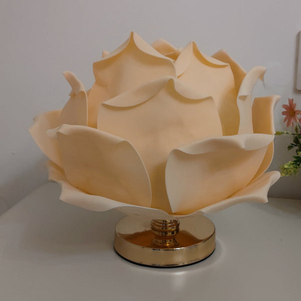 Champagne Elegant Lotus Flower Table Lamp Decorative Bedside Night Light For Bedroom Ambiance Lamps