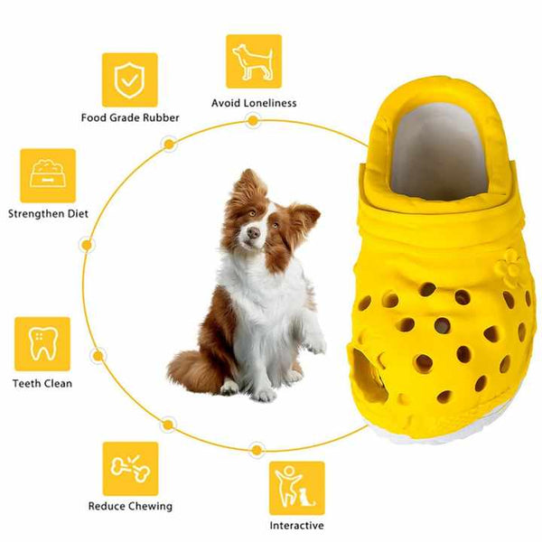 Size Yellow Tough Slipper Dog Chew Toy Natural Rubber Treat Dispenser Teeth Cleaner Interactive Play Boredom Relief Dog Toys