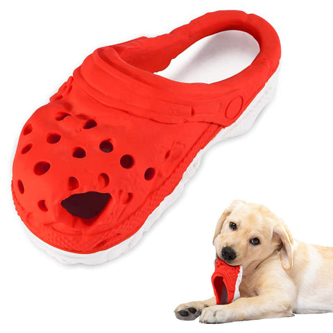 Size L Red Tough Slipper Dog Chew Toy Natural Rubber Treat Dispenser Teeth Cleaner Interactive Play Boredom Relief Dog Toys