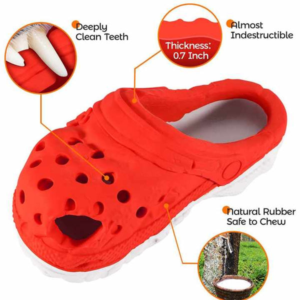 Size L Red Tough Slipper Dog Chew Toy Natural Rubber Treat Dispenser Teeth Cleaner Interactive Play Boredom Relief Dog Toys