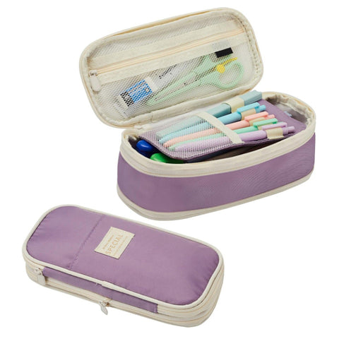 Purple Large Capacity Expandable Pencil Case Multi Compartment Student Stationery Pouch (Only With Case) Pencil Cases