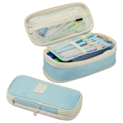 Light Blue Large Capacity Expandable Pencil Case Multi Compartment Student Stationery Pouch (Only With Case) Pencil Cases