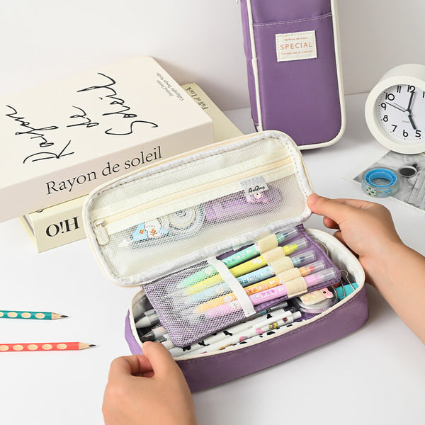 Light Blue Large Capacity Expandable Pencil Case Multi Compartment Student Stationery Pouch (Only With Case) Pencil Cases