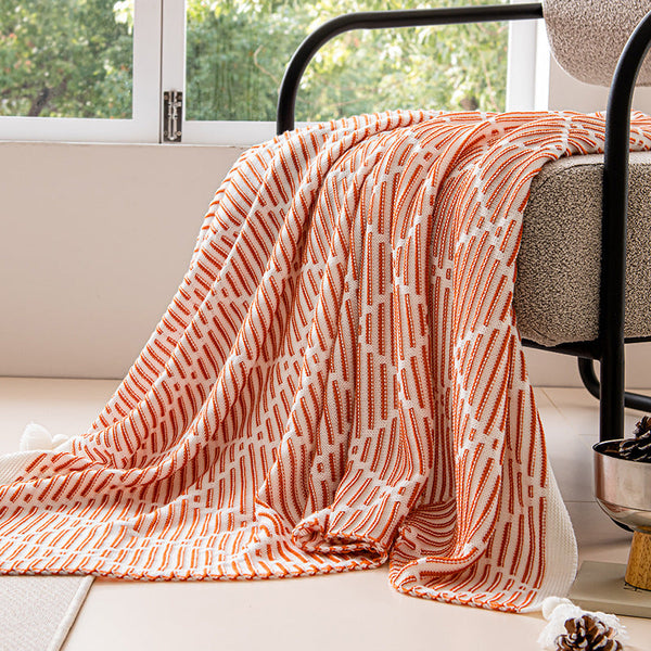 130X150cm Orange And Beige Diamond Pattern Soft Cozy Knit Throw Blanket With Tassels Blankets