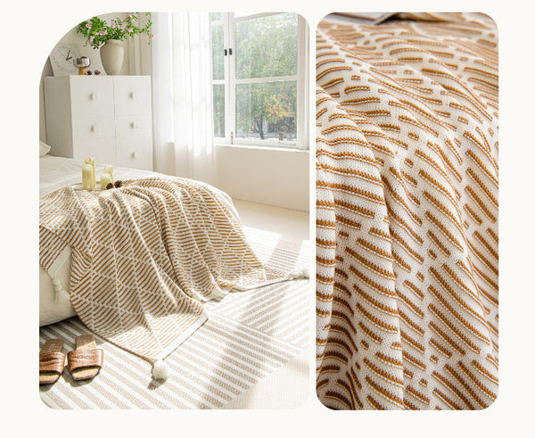 Purple And Beige Diamond Pattern Soft Cozy Knit Throw Blanket With Tassels Geometric Lightweight Acrylic For Sofa Couch Bed 130X150cm Blankets