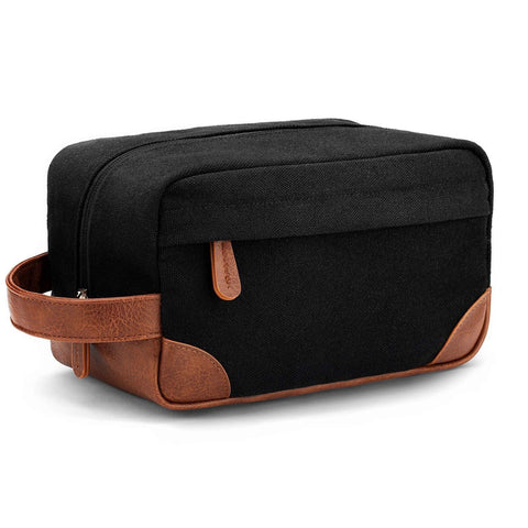 Black And Brown Men's Canvas Toiletry Bag Large Capacity Water Resistant Travel Organizer Dopp Kit With Handle Packing Organisers