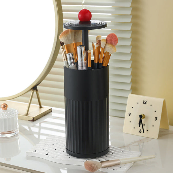 Black Automatic Lifting Makeup Brush Holder Dustproof Desktop Organizer With Lid & Compartments Makeup Bags & Cases