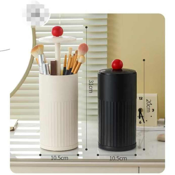 Black Automatic Lifting Makeup Brush Holder Dustproof Desktop Organizer With Lid & Compartments Makeup Bags & Cases