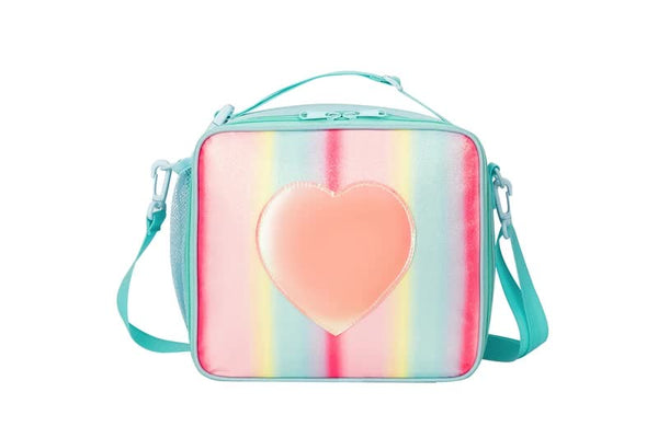 Blue Sparkling Rainbow Heart Insulated Lunch Bag For Kids Portable School Box With Shoulder Strap Lunchboxes