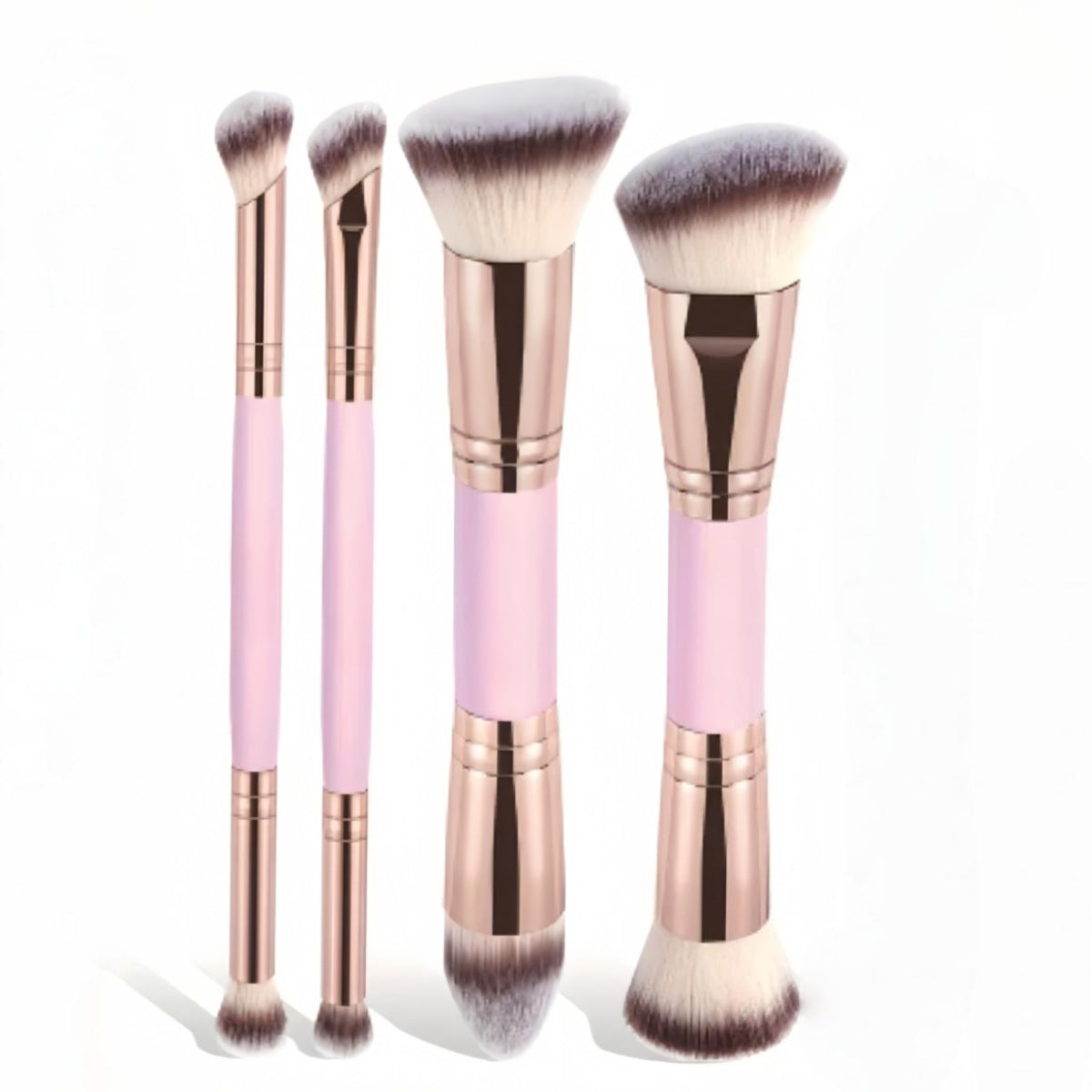 Pink And Glod Versatile 4Pc Dual Ended Makeup Brush Set Soft Synthetic Bristles For Foundation Blush Contour Concealer Brushes
