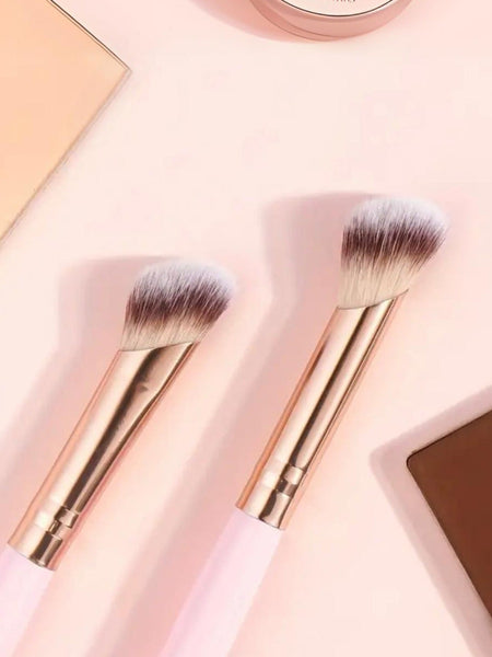 Pink And Glod Versatile 4Pc Dual Ended Makeup Brush Set Soft Synthetic Bristles For Foundation Blush Contour Concealer Brushes