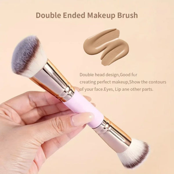 Pink And Glod Versatile 4Pc Dual Ended Makeup Brush Set Soft Synthetic Bristles For Foundation Blush Contour Concealer Brushes