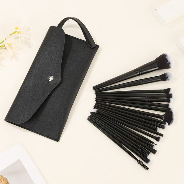 Black Complete 20 Piece Makeup Brush Set With Travel Pouch Professional Synthetic Face & Eye Kit Brushes
