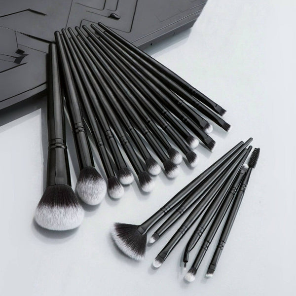 Black Complete 20 Piece Makeup Brush Set With Travel Pouch Professional Synthetic Face & Eye Kit Brushes