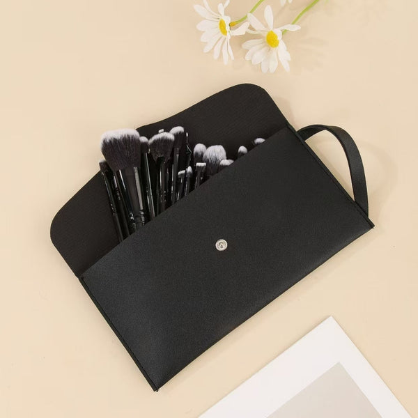 Black Complete 20 Piece Makeup Brush Set With Travel Pouch Professional Synthetic Face & Eye Kit Brushes