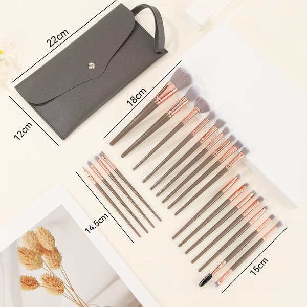 Brown And Glod Complete 20 Piece Makeup Brush Set With Travel Pouch Professional Synthetic Face & Eye Kit Brushes