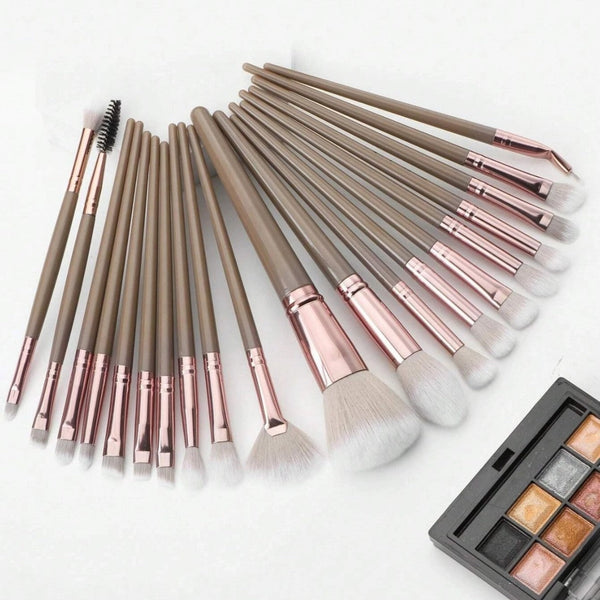 Brown And Glod Complete 20 Piece Makeup Brush Set With Travel Pouch Professional Synthetic Face & Eye Kit Brushes