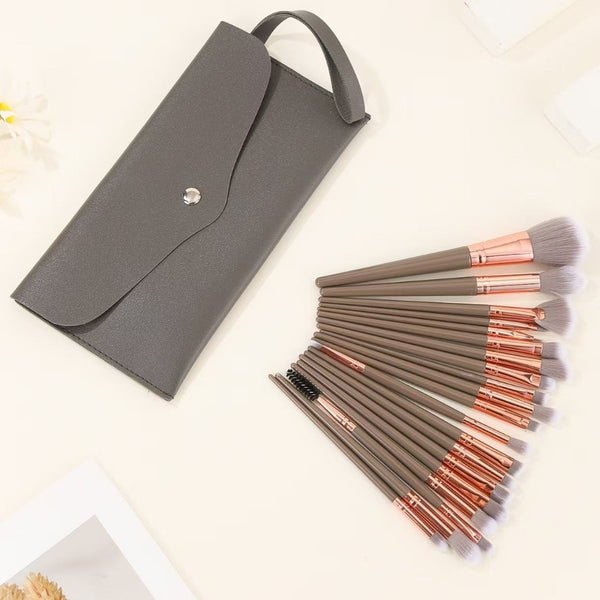 Brown And Glod Complete 20 Piece Makeup Brush Set With Travel Pouch Professional Synthetic Face & Eye Kit Brushes