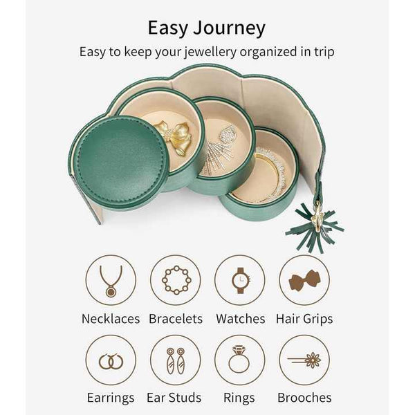 Beige And Pink Elegant 3 Tier Cylindrical Travel Jewellery Box Pu Leather Organizer For Rings Earrings Necklaces With Tassel Charm Jewellery Holders &