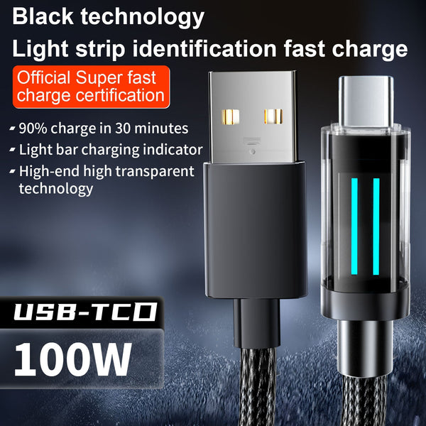 2 Pcs Black 100W Usb C To Super Fast Charging Cable With Smart Led Indicator 2M Braided Cord For Laptops & Phones Cables & Adapters