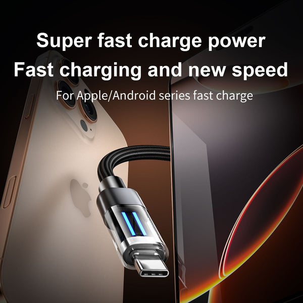 2 Pcs Black 100W C Super Fast Charging Data Cable With Smart Led Indicator 2M Braided Cord Cables & Adapters