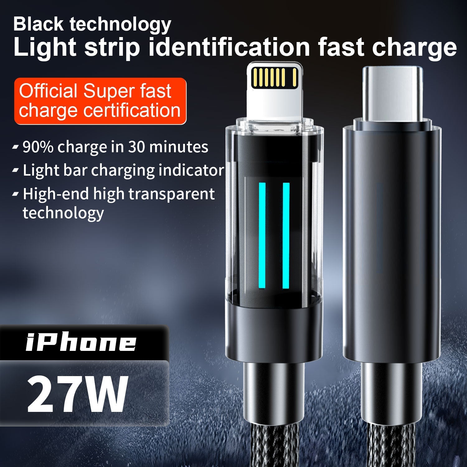 2 Pcs Black 27W Usb C To Lightning Fast Charging Cable With Smart Led Indicator Braided Cord For Iphone & Ipad Cables & Adapters