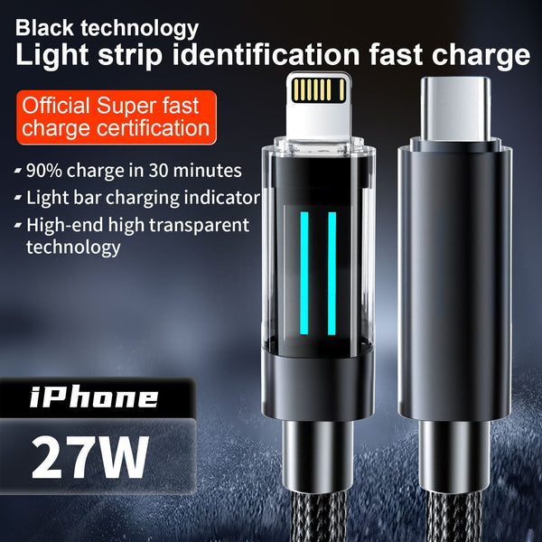 2 Pcs Black 27W Usb C To Lightning Fast Charging Cable With Smart Led Indicator Braided Cord For Iphone & Ipad Cables & Adapters