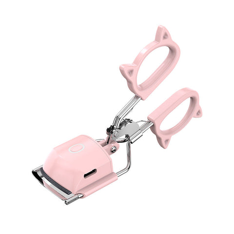 Pink Usb C Rechargeable Heated Eyelash Curler Gentle Long Lasting Lift With 2 Temperature Modes & Cute Cat Ear Design Eyelash Tools