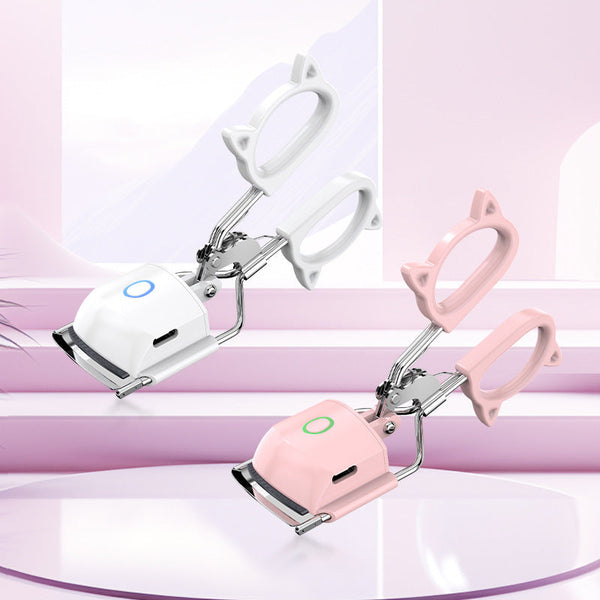 Pink Usb C Rechargeable Heated Eyelash Curler Gentle Long Lasting Lift With 2 Temperature Modes & Cute Cat Ear Design Eyelash Tools