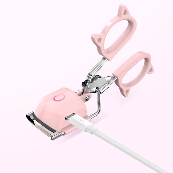 Pink Usb C Rechargeable Heated Eyelash Curler Gentle Long Lasting Lift With 2 Temperature Modes & Cute Cat Ear Design Eyelash Tools