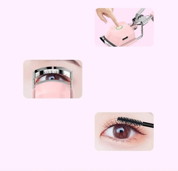 White Usb C Rechargeable Heated Eyelash Curler Gentle Long Lasting Lift With 2 Temperature Modes & Cute Cat Ear Design Eyelash Tools