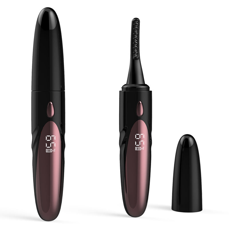 Black And Brown Pen Style Electric Heated Eyelash Curler 4 Temps Led Display Usb Fast Charge Anti Scald Comb Eyelash Tools