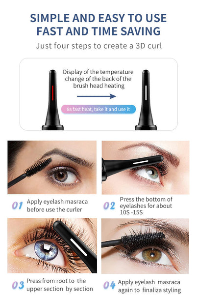 Black And Brown Pen Style Electric Heated Eyelash Curler 4 Temps Led Display Usb Fast Charge Anti Scald Comb Eyelash Tools